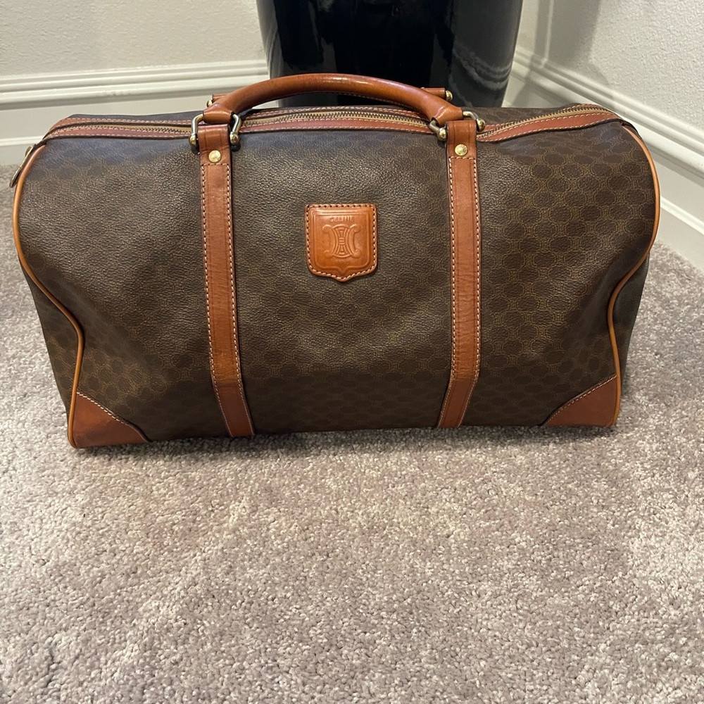 Vintage Celine Brown Macadam print Boston bag